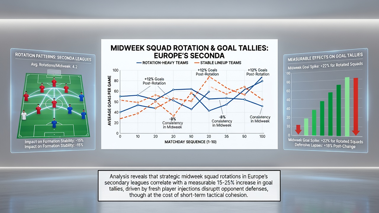 Statistical chart showing goal tallies before and after squad rotations in European secondary leagues